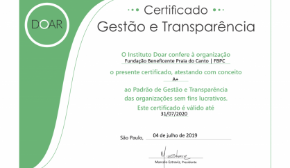 Fundação Beneficente Praia do Canto recebe o Selo Doar